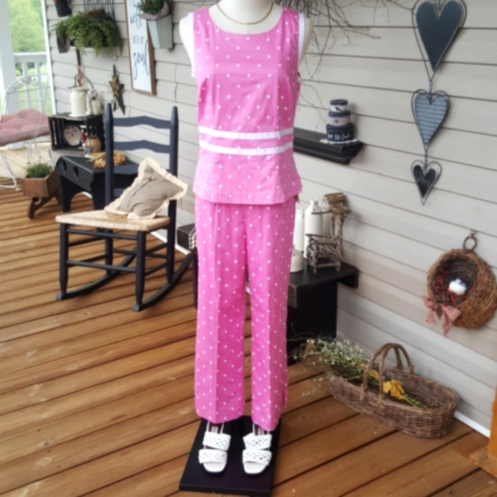 SUSAN BRISTOL ♡ NWT Gorgeous Pink 'n White 2pc Emboridered Polka Dot Outfit 4